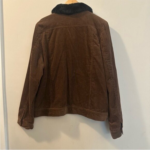 Y2K Barn Trucker Brown Corduroy Jacket with Black Faux Fur Collar Size XL - Picture 4 of 12